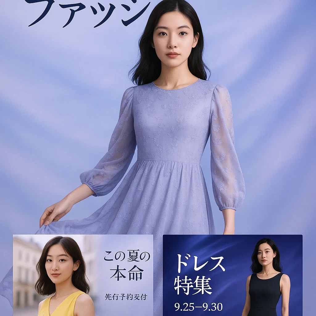 女の子向けドレスのAIバナー広告事例